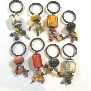 Pier 1 Boho Beaded Napkin Rings Set Of 8 Tribal‎ Handmade Vintage Look